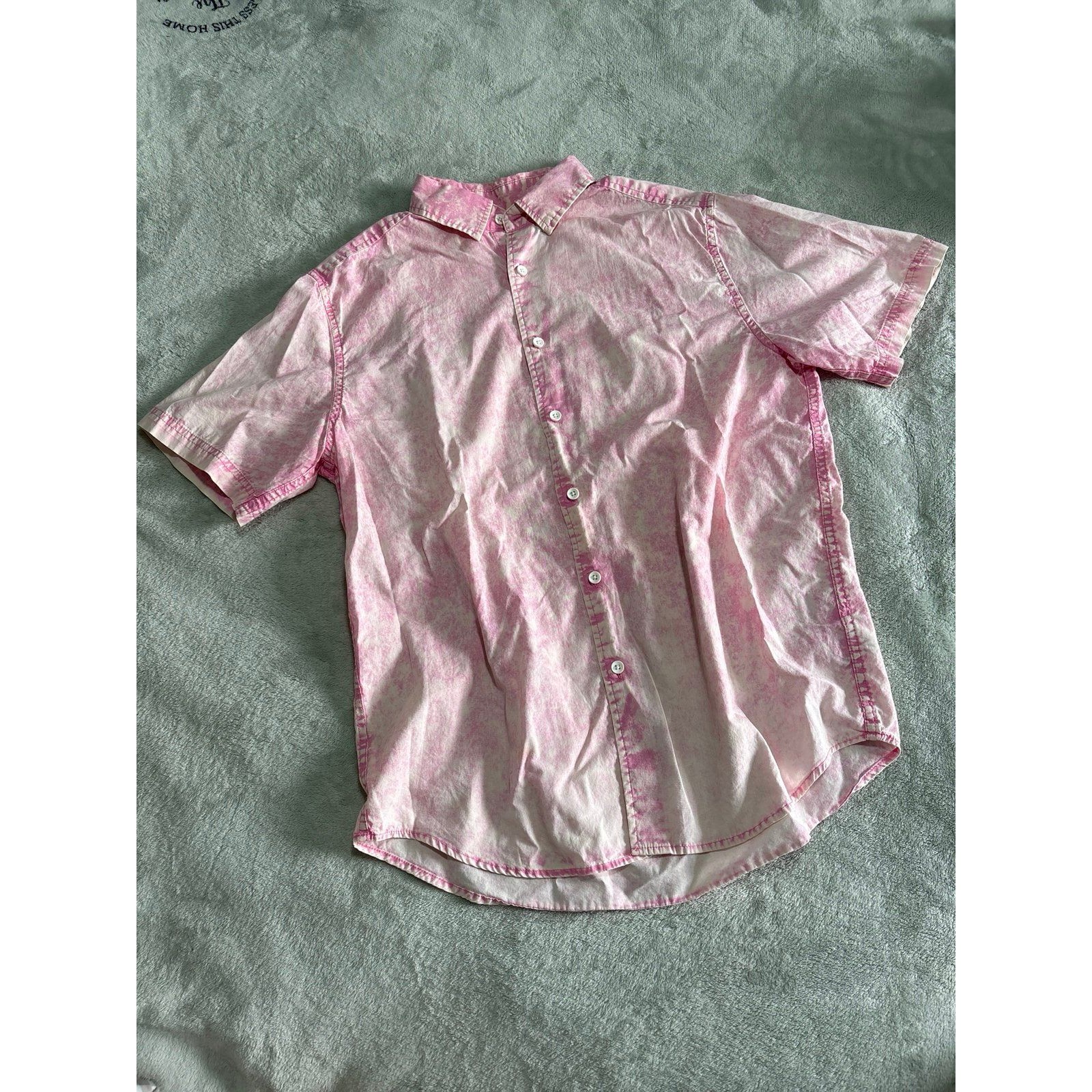 Shirt Button Down Pink Mineral Acid Wash Tshirt 90's Grunge Streetwear Cotton